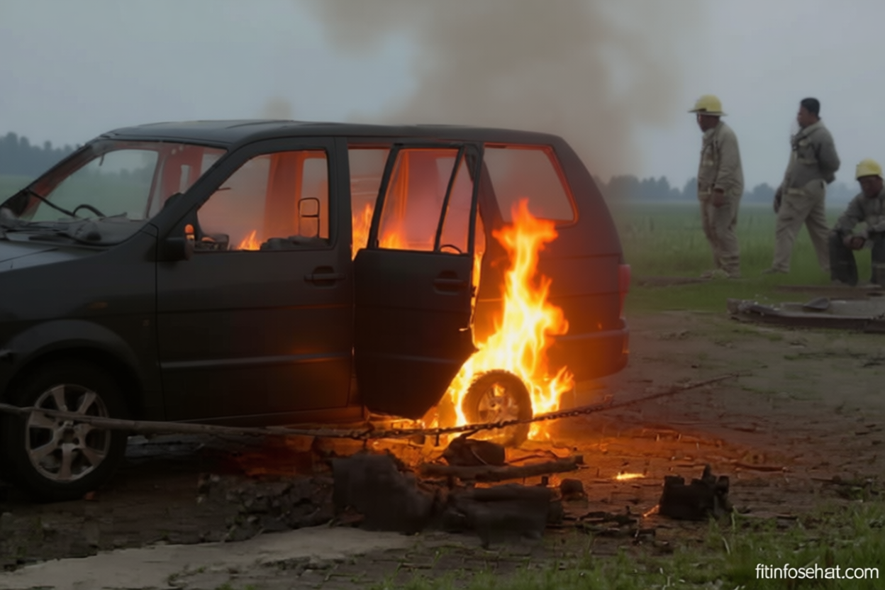 Minibus terbakar di Kembangan Jakbar – petugas temukan jeriken berisi bensin